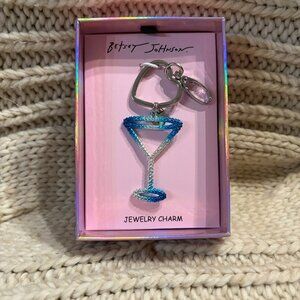 Betsey Johnson Rhinestone Martini Glass Charm Keychain NIB